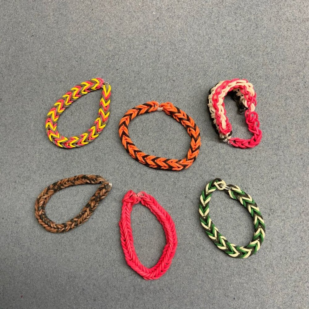 Rubber Friendship Bracelets Lot Of 6 Handmade Multicolor Red Black White Brown